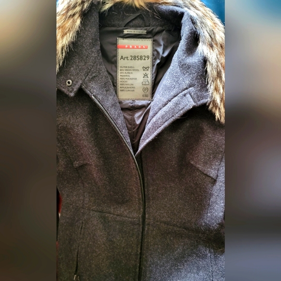 $850 Wool Fox Leather PRADA SPORT Grey Coat US8, IT44 - Picture 4 of 6